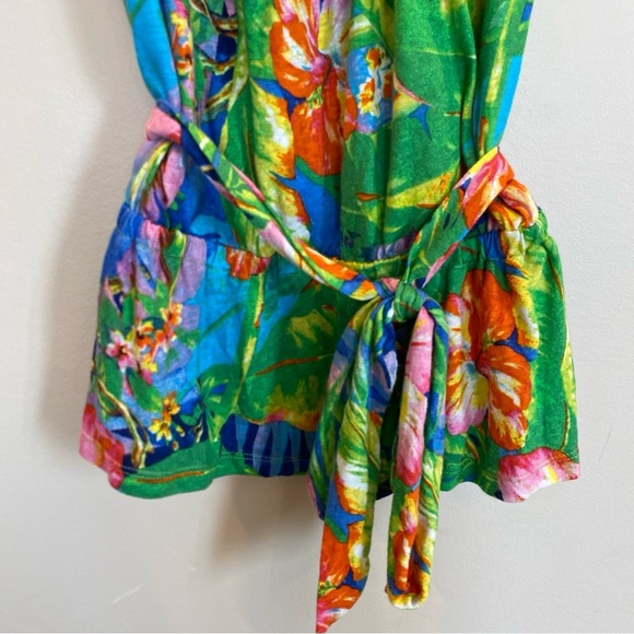 Lauren Ralph Lauren Black Label Peplum  Top Green Teared Medium Tie Floral - Picture 4 of 7